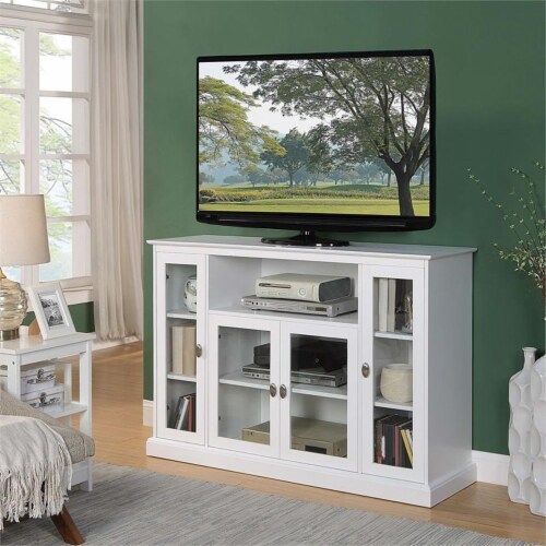 Summit Highboy TV Stand with Storage Cabinets and Shelves in White
