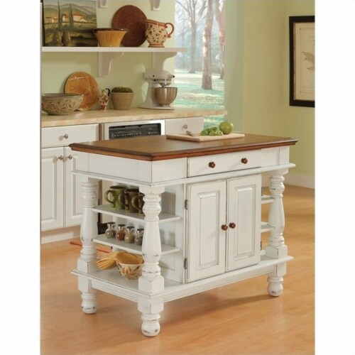Homestyles Americana Off White Wood Kitchen Island with Storage and Open Shelves Perspective: back