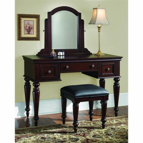 Homestyles Lafayette Wood Vanity Bench in Brown Perspective: back