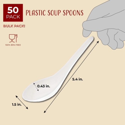 Juvale 50-Pack Disposable Plastic Chinese Soup Spoons, 5.5 x 1.5 Inches, White Perspective: back