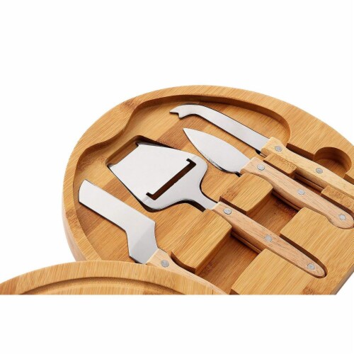 Cheese Board Set Charcuterie Meat Board - Bamboo Cutting Board 4 Knife Tools Perspective: back