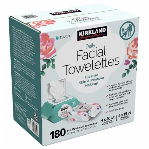 Kirkland Daily Facial Towelettes, 180 CT, 4 x 30ct Reclosable Flip, 4 x 15ct Resealable Perspective: back