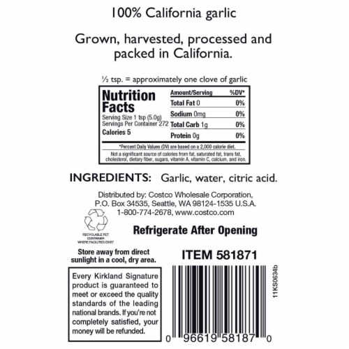 Kirkland Signature Minced California Garlic, 48 oz Perspective: back