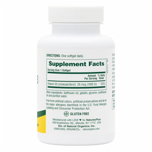 Nature's Plus® Vitamin D 1000 IU Softgels Perspective: back