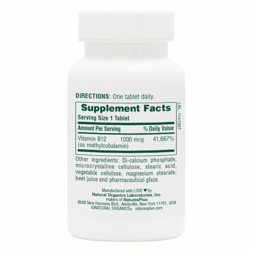 Natures Plus® Vitamin B-12 Tablets 1000mcg Perspective: back