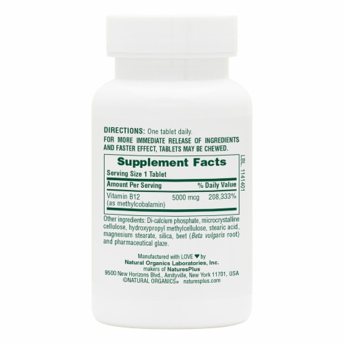 Nature's Plus® Shot-O-B12 Sustained Release Tablets 5000mcg Perspective: back