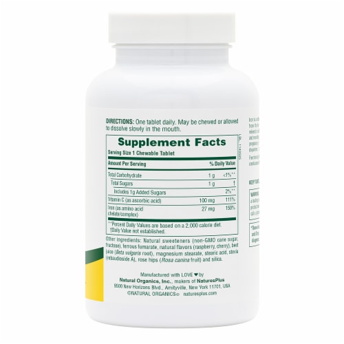 Natures Plus® Iron with Vitamin C Chewable Tablets Perspective: back