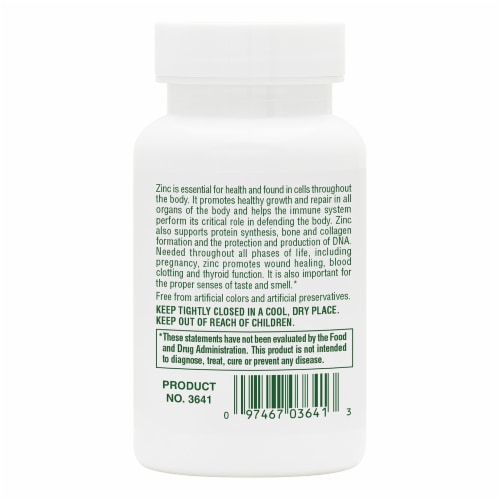 Natures Plus® Zinc Tablets 30mg Perspective: back