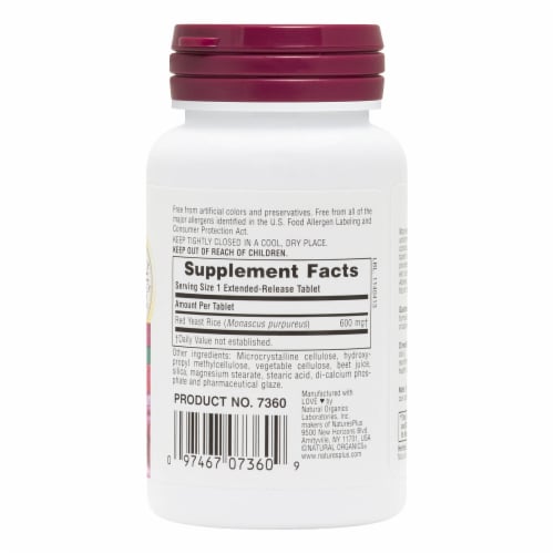 Natures Plus® Herbal Actives Red Yeast Rice 600 Mg Tablets Perspective: back