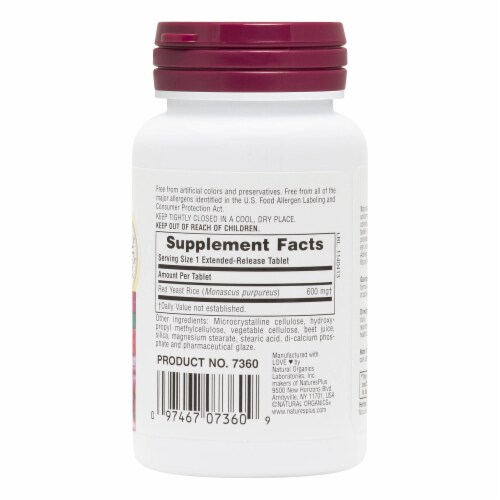Natures Plus® Herbal Actives Red Yeast Rice 600 Mg Tablets Perspective: back