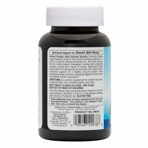 Nature's Plus Animal Parade Kid's Immune Booster Chewable Antioxidant Supplement Perspective: back