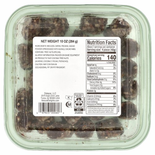 Natural Delights Cacao with Pecans Medjool Date Rolls Perspective: back