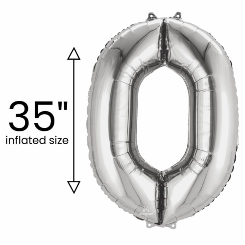 SILVER NUMBER 0 Helium Filled Balloon - 34 inches BIG Perspective: back