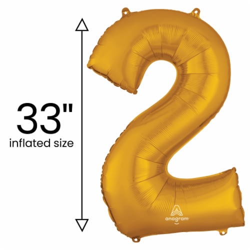 GOLD NUMBER 2 Helium Filled Balloon - 34 inches BIG Perspective: back