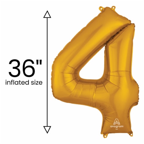 GOLD NUMBER 4 Helium Filled Balloon - 34 inches BIG Perspective: back