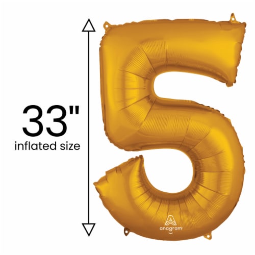 GOLD NUMBER 5 Helium Filled Balloon - 34 inches BIG Perspective: back