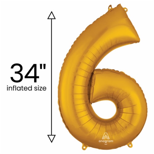 GOLD NUMBER 6 Helium Filled Balloon - 34 inches BIG Perspective: back