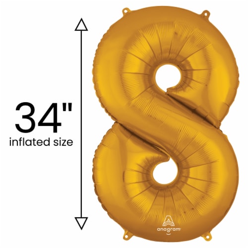 GOLD NUMBER 8 Helium Filled Balloon - 34 inches BIG Perspective: back