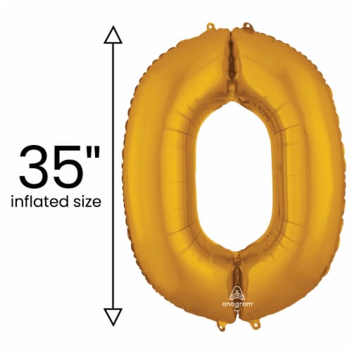 GOLD NUMBER 0 Helium Filled Balloon - 34 inches BIG Perspective: back