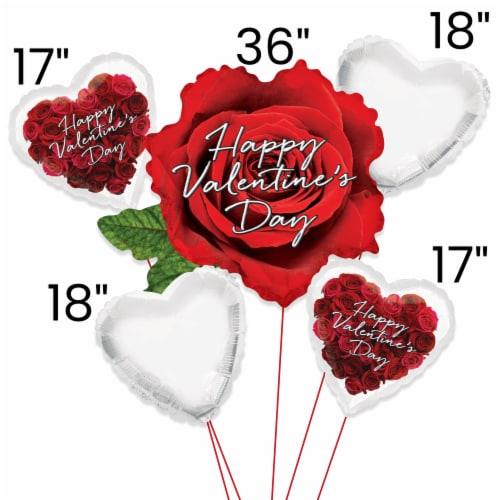 Happy Valentine's Day Red Rose Helium Filled Balloon Bouquet - Red Multi Perspective: back
