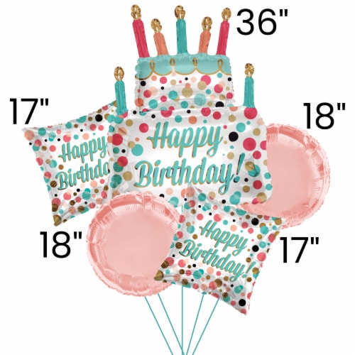 Happy Birthday Cake Helium Filled Balloon Bouquet Perspective: back