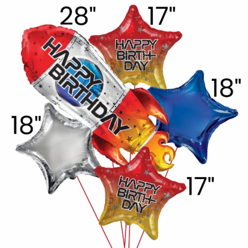 Rocket Birthday Helium Filled Balloon Bouquet Perspective: back