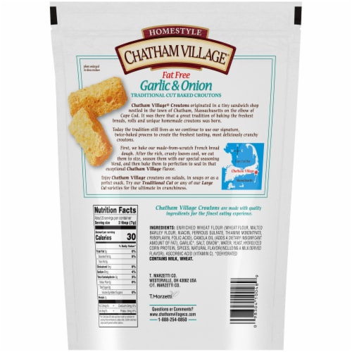 Chatham Village® Homestyle Fat Free Garlic & Onion Traditional Cut Baked Croutons Perspective: back