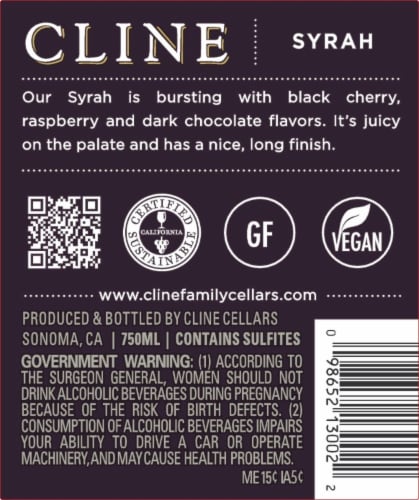Cline Syrah California Red Wine Perspective: back