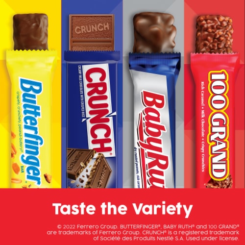 Butterfinger, CRUNCH, Baby Ruth and 100 Grand, Assorted Full Size Chocolate Candy Bars, 35 oz Perspective: back