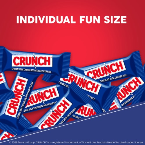 CRUNCH Milk Chocolate and Crisped Rice Fun Size Individually Wrapped Candy Bars Perspective: back