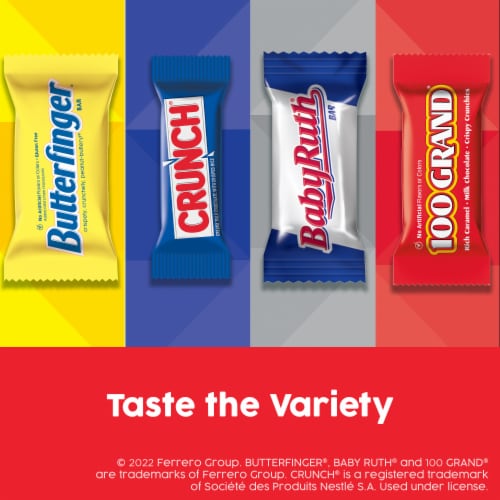 Butterfinger, CRUNCH, Baby Ruth and 100 Grand, Bulk 60 Pack, Assorted Fun Size Chocolate Candy Bars Perspective: back