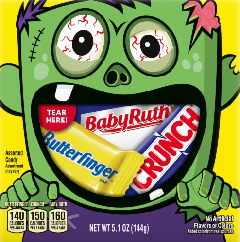 Butterfinger CRUNCH and Baby Ruth Monster Boo Box Assorted Mini Size Chocolate Candy Bars Perspective: back