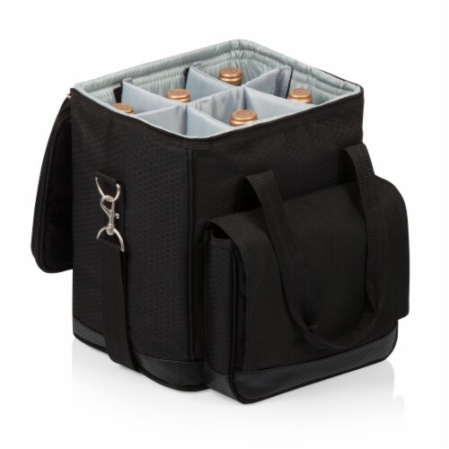 Cellar 6-Bottle Wine Carrier & Cooler Tote, Black with Gray Accents Perspective: back