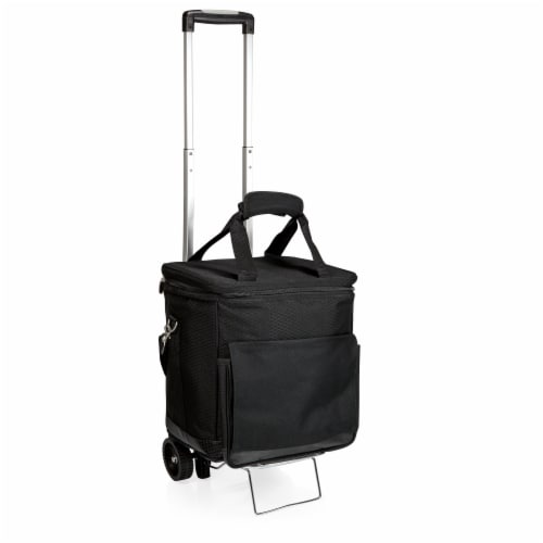 Cellar 6-Bottle Wine Carrier & Cooler Tote with Trolley, Black with Gray Accents Perspective: back