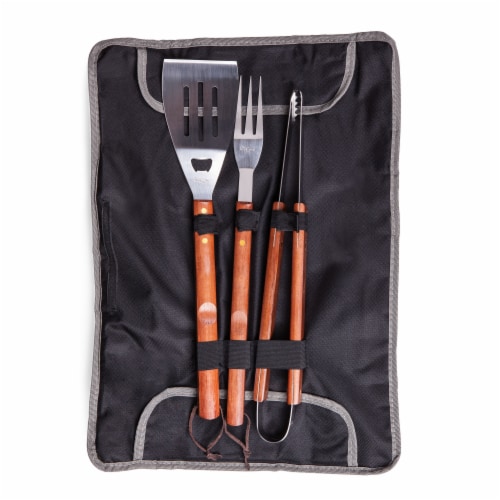 3-Piece BBQ Tote & Grill Set, Black with Gray Accents Perspective: back