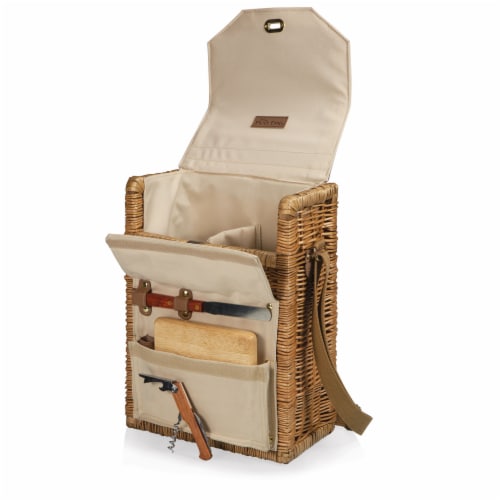 Corsica Wine & Cheese Picnic Basket, Beige Canvas Perspective: back
