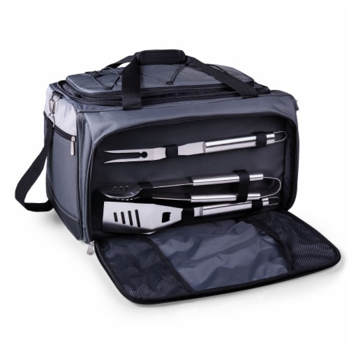 Buccaneer Portable Charcoal Grill & Cooler Tote, Black with Gray Accents Perspective: back
