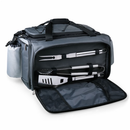 Vulcan Portable Propane Grill & Cooler Tote, Black with Gray Accents Perspective: back