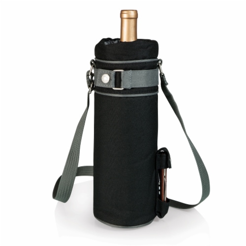 Wine Sack Beverage Tote, Black with Gray Accents Perspective: back