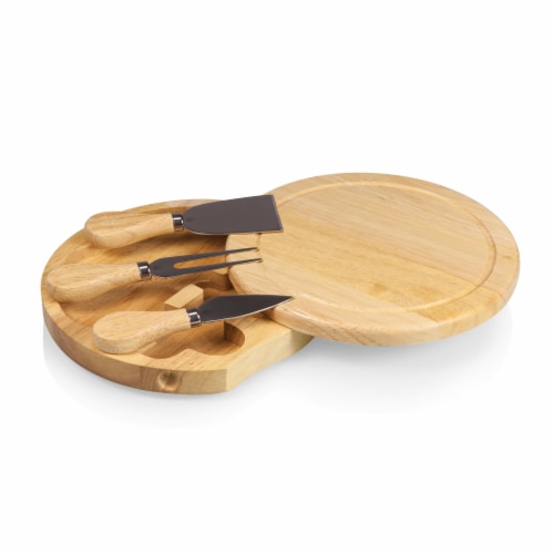 Brie Cheese Cutting Board & Tools Set, Rubberwood Perspective: back