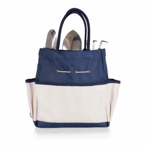 Garden Tote with Tools, Navy Blue with Beige Accents Perspective: back