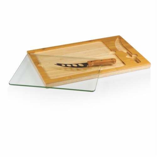 Icon Glass Top Cutting Board & Knife Set, Rubberwood & Bamboo Perspective: back
