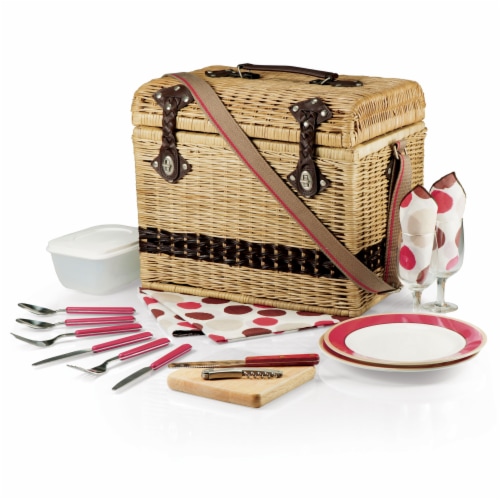 Yellowstone Picnic Basket, Brown with Beige & Red Accents Perspective: back