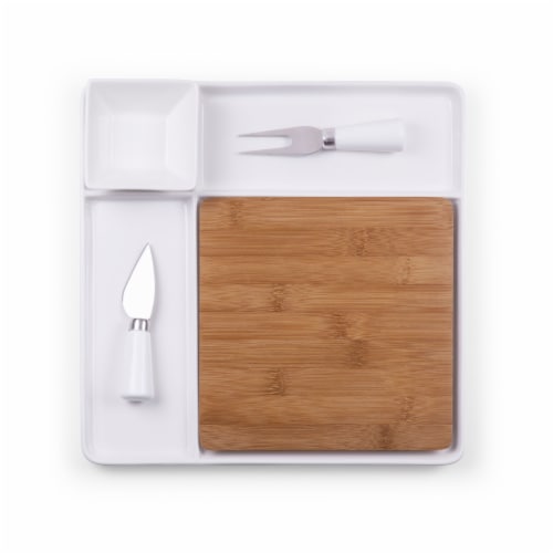 Peninsula Cutting Board & Serving Tray, Bamboo & White Porcelain Perspective: back