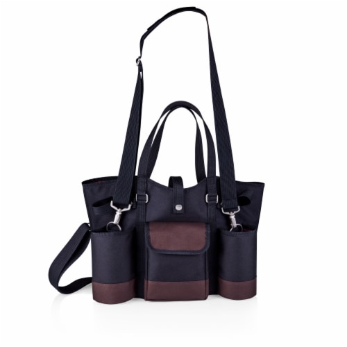 Wine Country Tote – Wine & Cheese Picnic Tote, Black with Burgundy Accents Perspective: back