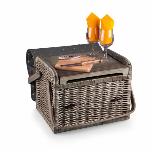 Kabrio Wine & Cheese Picnic Basket, Gray with Gold Accents Perspective: back