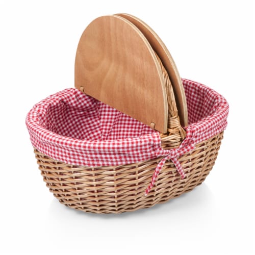 Country Picnic Basket, Red & White Gingham Pattern Perspective: back