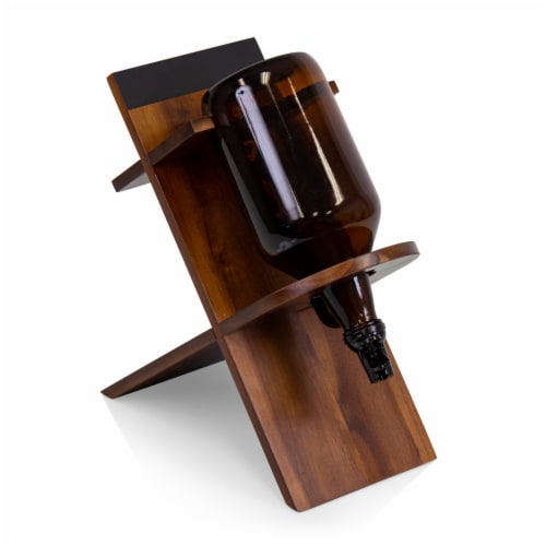 Growler Stand with 64oz Glass Growler, Acacia Wood Perspective: back