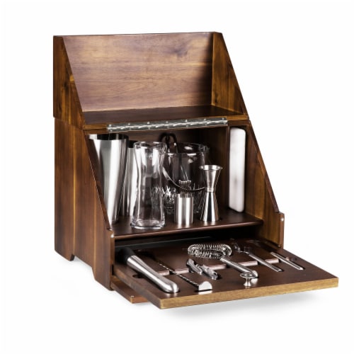 New England Patriots - Madison Acacia Tabletop Bar Set Perspective: back