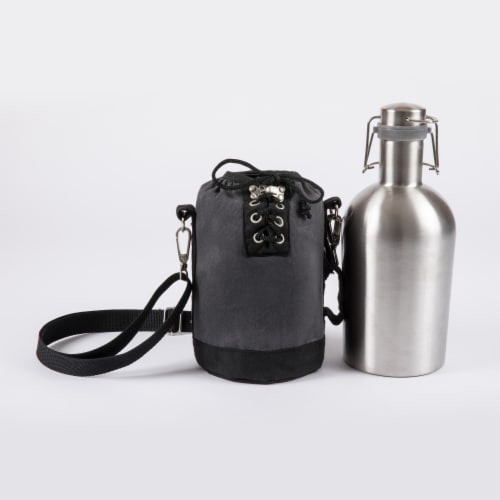 Insulated Growler Tote with 64 oz. Stainless Steel Growler, Gray Perspective: back